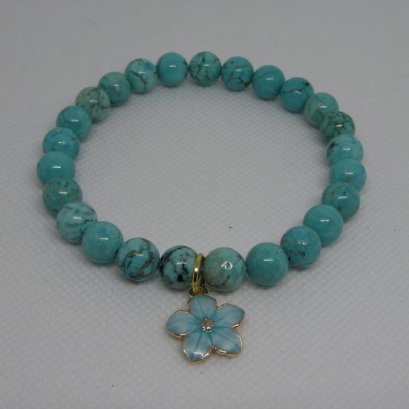 Handmade Blue Turquoise Butterfly Bracelet Natural Stone Beads - Picture 3 of 7